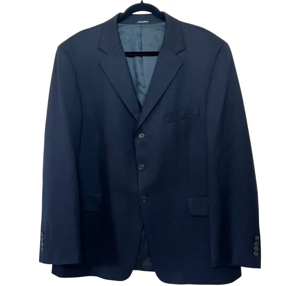 J. Crew Men's Classic Navy Wool Blazer Sport Coat 3-Button 46R Preppy Business